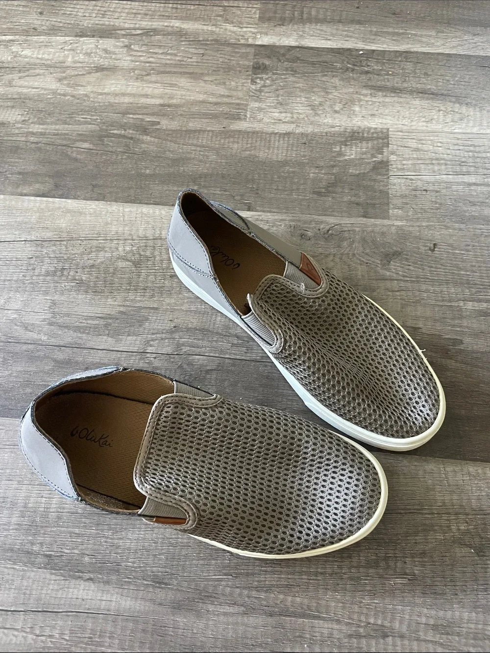 OluKai Beige/Brown Mesh Slip-On Pehuea Loafers